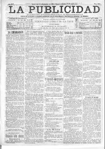 'La publicidad  : diario de avisos noticias y telegramas. Eco fiel de la opinión y verdadero defensor de los intereses morales y materiales de Granada y su provincia' - Año XIV Número 3842  - 1896 Diciembre 30