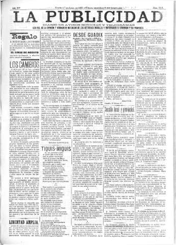 'La publicidad  : diario de avisos noticias y telegramas. Eco fiel de la opinión y verdadero defensor de los intereses morales y materiales de Granada y su provincia' - Año XV Número 3931  - 1897 Abril 01