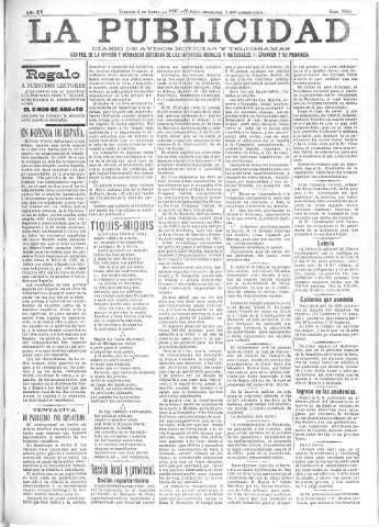 'La publicidad  : diario de avisos noticias y telegramas. Eco fiel de la opinión y verdadero defensor de los intereses morales y materiales de Granada y su provincia' - Año XV Número 3932  - 1897 Abril 02