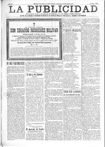 'La publicidad  : diario de avisos noticias y telegramas. Eco fiel de la opinión y verdadero defensor de los intereses morales y materiales de Granada y su provincia' - Año XV Número 3936  - 1897 Abril 06