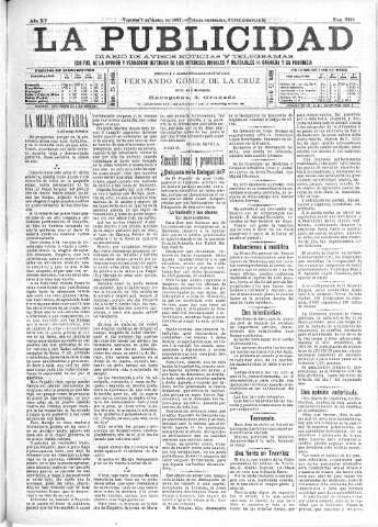 'La publicidad  : diario de avisos noticias y telegramas. Eco fiel de la opinión y verdadero defensor de los intereses morales y materiales de Granada y su provincia' - Año XV Número 3939  - 1897 Abril 09