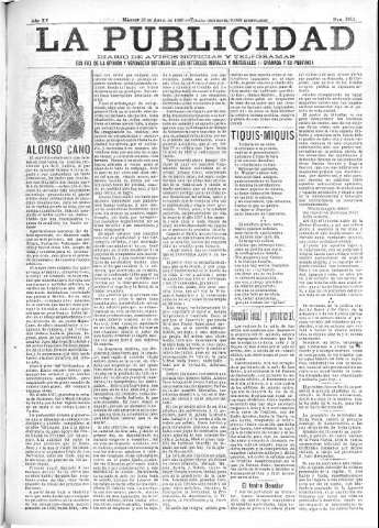'La publicidad  : diario de avisos noticias y telegramas. Eco fiel de la opinión y verdadero defensor de los intereses morales y materiales de Granada y su provincia' - Año XV Número 3913  - 1897 Abril 13