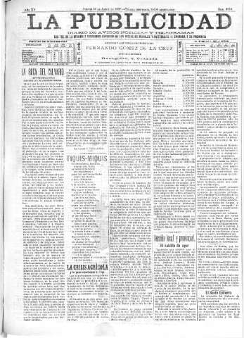 'La publicidad  : diario de avisos noticias y telegramas. Eco fiel de la opinión y verdadero defensor de los intereses morales y materiales de Granada y su provincia' - Año XV Número 3915  - 1897 Abril 15