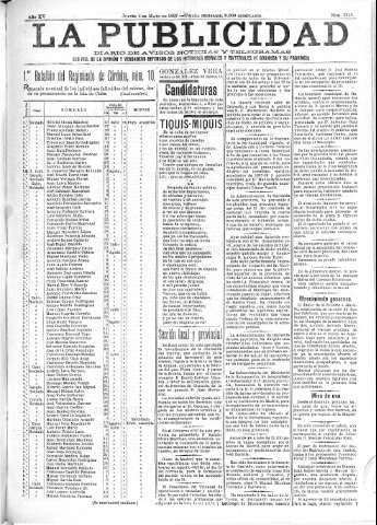 'La publicidad  : diario de avisos noticias y telegramas. Eco fiel de la opinión y verdadero defensor de los intereses morales y materiales de Granada y su provincia' - Año XV Número 3935  - 1897 Mayo 06