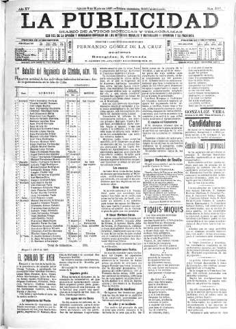 'La publicidad  : diario de avisos noticias y telegramas. Eco fiel de la opinión y verdadero defensor de los intereses morales y materiales de Granada y su provincia' - Año XV Número 3937  - 1897 Mayo 08