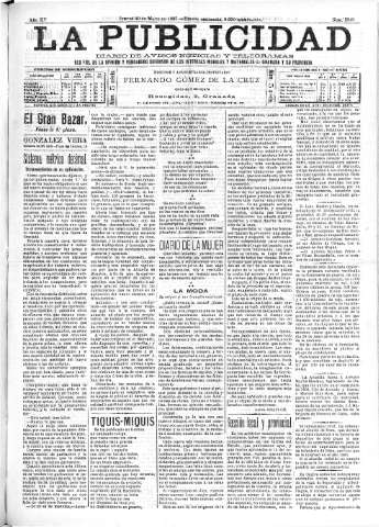 'La publicidad  : diario de avisos noticias y telegramas. Eco fiel de la opinión y verdadero defensor de los intereses morales y materiales de Granada y su provincia' - Año XV Número 3949  - 1897 Mayo 20