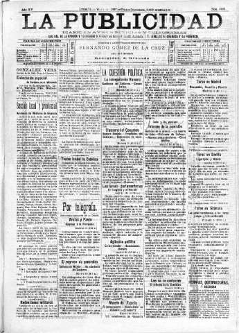 'La publicidad  : diario de avisos noticias y telegramas. Eco fiel de la opinión y verdadero defensor de los intereses morales y materiales de Granada y su provincia' - Año XV Número 3960  - 1897 Mayo 31