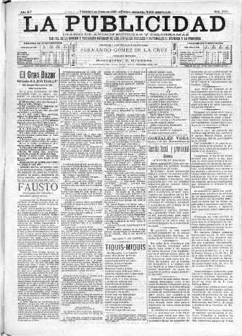 'La publicidad  : diario de avisos noticias y telegramas. Eco fiel de la opinión y verdadero defensor de los intereses morales y materiales de Granada y su provincia' - Año XV Número 3964  - 1897 Junio 04