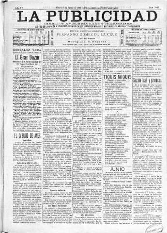 'La publicidad  : diario de avisos noticias y telegramas. Eco fiel de la opinión y verdadero defensor de los intereses morales y materiales de Granada y su provincia' - Año XV Número 3965  - 1897 Junio 05