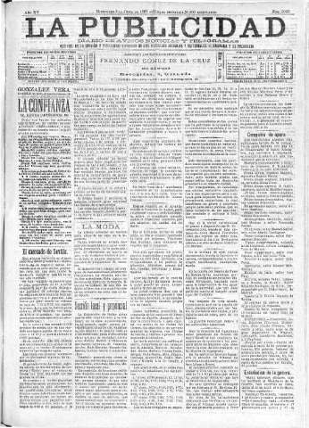 'La publicidad  : diario de avisos noticias y telegramas. Eco fiel de la opinión y verdadero defensor de los intereses morales y materiales de Granada y su provincia' - Año XV Número 3969  - 1897 Junio 09