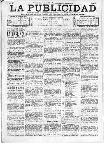 'La publicidad  : diario de avisos noticias y telegramas. Eco fiel de la opinión y verdadero defensor de los intereses morales y materiales de Granada y su provincia' - Año XV Número 3971  - 1897 Junio 11