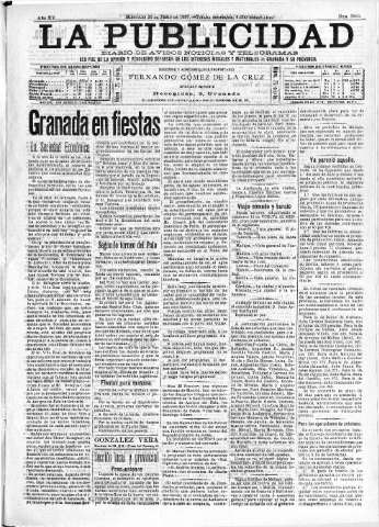 'La publicidad  : diario de avisos noticias y telegramas. Eco fiel de la opinión y verdadero defensor de los intereses morales y materiales de Granada y su provincia' - Año XV Número 3983  - 1897 Junio 23