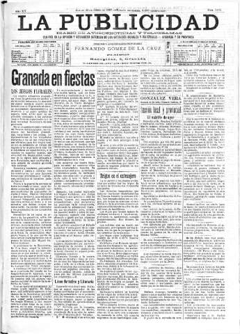 'La publicidad  : diario de avisos noticias y telegramas. Eco fiel de la opinión y verdadero defensor de los intereses morales y materiales de Granada y su provincia' - Año XV Número 3986  - 1897 Junio 26