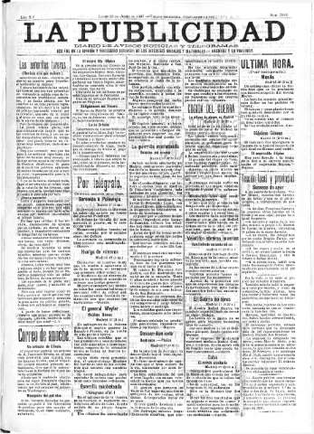 'La publicidad  : diario de avisos noticias y telegramas. Eco fiel de la opinión y verdadero defensor de los intereses morales y materiales de Granada y su provincia' - Año XV Número 3988  - 1897 Junio 28