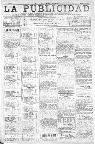 'La publicidad  : diario de avisos noticias y telegramas. Eco fiel de la opinión y verdadero defensor de los intereses morales y materiales de Granada y su provincia' - Año XVI Número 4260  - 1898 Marzo 28