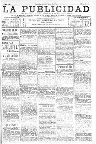 'La publicidad  : diario de avisos noticias y telegramas. Eco fiel de la opinión y verdadero defensor de los intereses morales y materiales de Granada y su provincia' - Año XVI Número 4346  - 1898 Junio 23