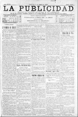 'La publicidad  : diario de avisos noticias y telegramas. Eco fiel de la opinión y verdadero defensor de los intereses morales y materiales de Granada y su provincia' - Año XVI Número 4354  - 1898 Julio 01
