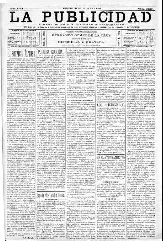 'La publicidad  : diario de avisos noticias y telegramas. Eco fiel de la opinión y verdadero defensor de los intereses morales y materiales de Granada y su provincia' - Año XVI Número 4369  - 1898 Julio 16