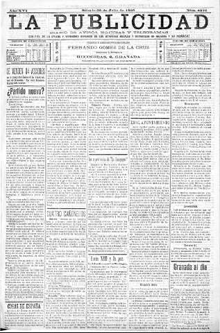 'La publicidad  : diario de avisos noticias y telegramas. Eco fiel de la opinión y verdadero defensor de los intereses morales y materiales de Granada y su provincia' - Año XVI Número 4376  - 1898 Julio 23