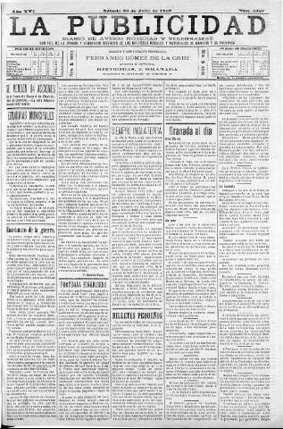 'La publicidad  : diario de avisos noticias y telegramas. Eco fiel de la opinión y verdadero defensor de los intereses morales y materiales de Granada y su provincia' - Año XVI Número 4383  - 1898 Julio 30