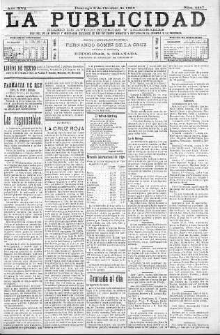 'La publicidad  : diario de avisos noticias y telegramas. Eco fiel de la opinión y verdadero defensor de los intereses morales y materiales de Granada y su provincia' - Año XVI Número 4447  - 1898 Octubre 02