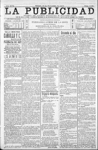'La publicidad  : diario de avisos noticias y telegramas. Eco fiel de la opinión y verdadero defensor de los intereses morales y materiales de Granada y su provincia' - Año XVI Número 4488  - 1898 Noviembre 12