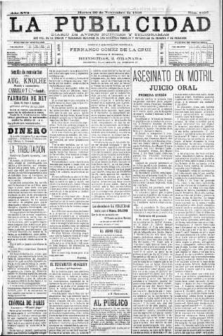 'La publicidad  : diario de avisos noticias y telegramas. Eco fiel de la opinión y verdadero defensor de los intereses morales y materiales de Granada y su provincia' - Año XVI Número 4498  - 1898 Noviembre 22