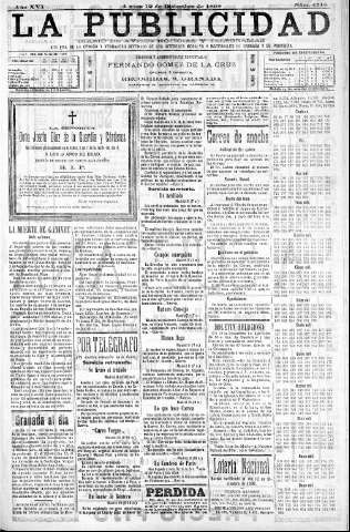 'La publicidad  : diario de avisos noticias y telegramas. Eco fiel de la opinión y verdadero defensor de los intereses morales y materiales de Granada y su provincia' - Año XVI Número 4518  - 1898 Diciembre 12