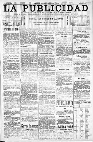 'La publicidad  : diario de avisos noticias y telegramas. Eco fiel de la opinión y verdadero defensor de los intereses morales y materiales de Granada y su provincia' - Año XVI Número 4531  - 1898 Diciembre 26