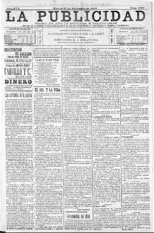 'La publicidad  : diario de avisos noticias y telegramas. Eco fiel de la opinión y verdadero defensor de los intereses morales y materiales de Granada y su provincia' - Año XVI Número 4532  - 1898 Diciembre 27