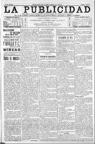 'La publicidad  : diario de avisos noticias y telegramas. Eco fiel de la opinión y verdadero defensor de los intereses morales y materiales de Granada y su provincia' - Año XVI Número 4533  - 1898 Diciembre 28