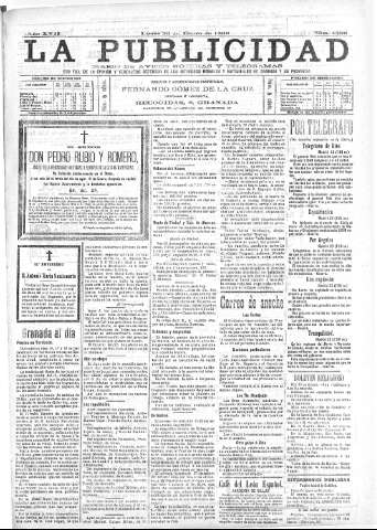 'La publicidad  : diario de avisos noticias y telegramas. Eco fiel de la opinión y verdadero defensor de los intereses morales y materiales de Granada y su provincia' - Año XVII Número 4559  - 1899 Enero 23