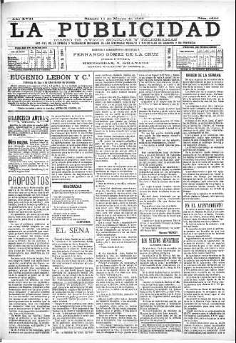 'La publicidad  : diario de avisos noticias y telegramas. Eco fiel de la opinión y verdadero defensor de los intereses morales y materiales de Granada y su provincia' - Año XVII Número 4606  - 1899 Marzo 11