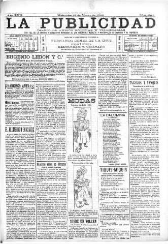 'La publicidad  : diario de avisos noticias y telegramas. Eco fiel de la opinión y verdadero defensor de los intereses morales y materiales de Granada y su provincia' - Año XVII Número 4617  - 1899 Marzo 22