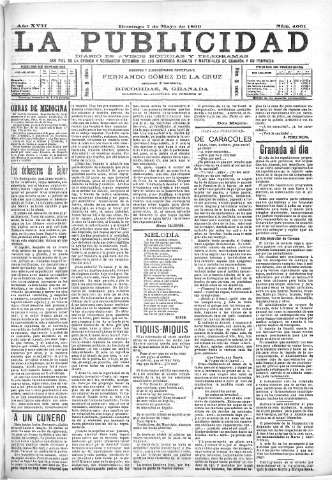 'La publicidad  : diario de avisos noticias y telegramas. Eco fiel de la opinión y verdadero defensor de los intereses morales y materiales de Granada y su provincia' - Año XVII Número 4661  - 1899 Mayo 07