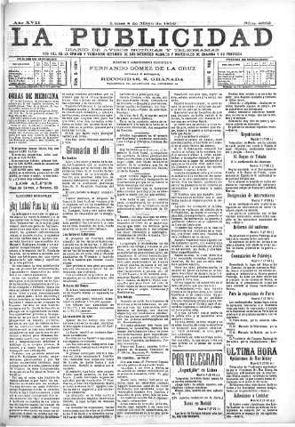 'La publicidad  : diario de avisos noticias y telegramas. Eco fiel de la opinión y verdadero defensor de los intereses morales y materiales de Granada y su provincia' - Año XVII Número 4662  - 1899 Mayo 08
