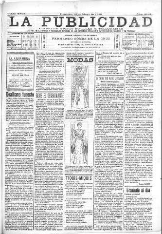 'La publicidad  : diario de avisos noticias y telegramas. Eco fiel de la opinión y verdadero defensor de los intereses morales y materiales de Granada y su provincia' - Año XVII Número 4668  - 1899 Mayo 14