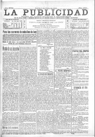 'La publicidad  : diario de avisos noticias y telegramas. Eco fiel de la opinión y verdadero defensor de los intereses morales y materiales de Granada y su provincia' - Año XVII Número 4692  - 1899 Junio 08