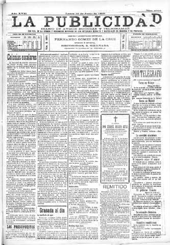 'La publicidad  : diario de avisos noticias y telegramas. Eco fiel de la opinión y verdadero defensor de los intereses morales y materiales de Granada y su provincia' - Año XVII Número 4703  - 1899 Junio 19