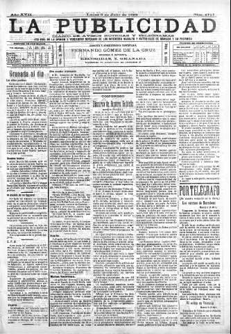 'La publicidad  : diario de avisos noticias y telegramas. Eco fiel de la opinión y verdadero defensor de los intereses morales y materiales de Granada y su provincia' - Año XVII Número 4717  - 1899 Julio 03