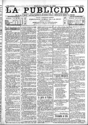 'La publicidad  : diario de avisos noticias y telegramas. Eco fiel de la opinión y verdadero defensor de los intereses morales y materiales de Granada y su provincia' - Año XVII Número 4723  - 1899 Julio 09