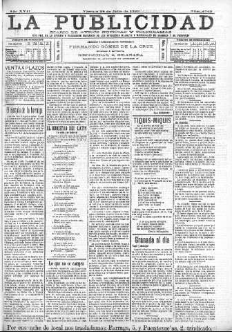 'La publicidad  : diario de avisos noticias y telegramas. Eco fiel de la opinión y verdadero defensor de los intereses morales y materiales de Granada y su provincia' - Año XVII Número 4742  - 1899 Julio 28