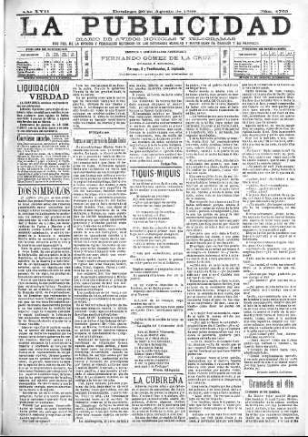 'La publicidad  : diario de avisos noticias y telegramas. Eco fiel de la opinión y verdadero defensor de los intereses morales y materiales de Granada y su provincia' - Año XVII Número 4765  - 1899 Agosto 20