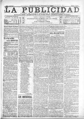 'La publicidad  : diario de avisos noticias y telegramas. Eco fiel de la opinión y verdadero defensor de los intereses morales y materiales de Granada y su provincia' - Año XVII Número 4821  - 1899 Octubre 15