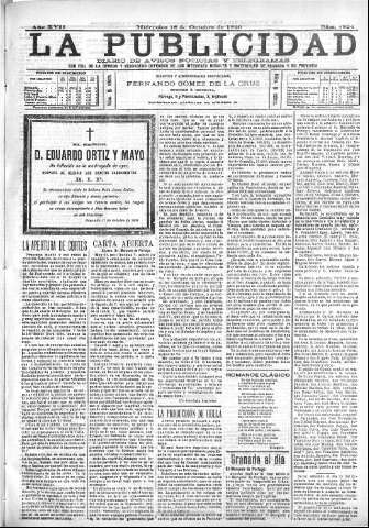 'La publicidad  : diario de avisos noticias y telegramas. Eco fiel de la opinión y verdadero defensor de los intereses morales y materiales de Granada y su provincia' - Año XVII Número 4824  - 1899 Octubre 18