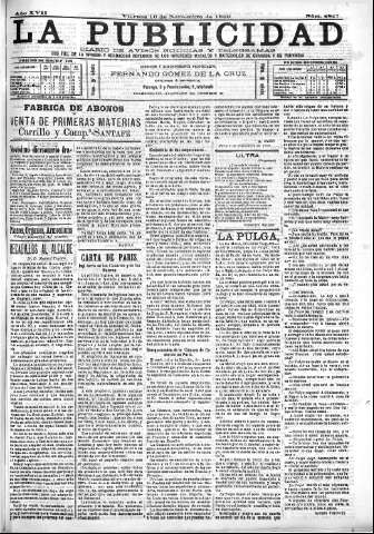 'La publicidad  : diario de avisos noticias y telegramas. Eco fiel de la opinión y verdadero defensor de los intereses morales y materiales de Granada y su provincia' - Año XVII Número 4847  - 1899 Noviembre 10