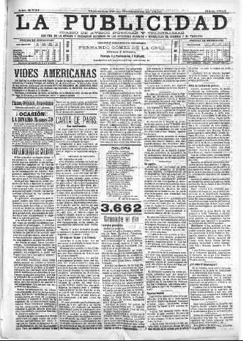 'La publicidad  : diario de avisos noticias y telegramas. Eco fiel de la opinión y verdadero defensor de los intereses morales y materiales de Granada y su provincia' - Año XVII Número 4866  - 1899 Noviembre 29