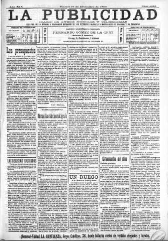 'La publicidad  : diario de avisos noticias y telegramas. Eco fiel de la opinión y verdadero defensor de los intereses morales y materiales de Granada y su provincia' - Año XIX Número 4886  - 1899 Diciembre 19