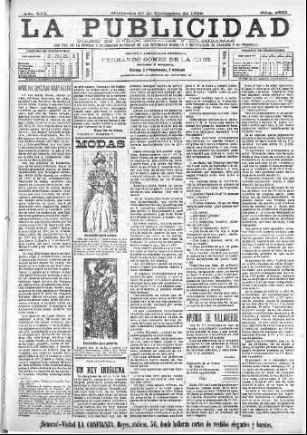'La publicidad  : diario de avisos noticias y telegramas. Eco fiel de la opinión y verdadero defensor de los intereses morales y materiales de Granada y su provincia' - Año XIX Número 4893  - 1899 Diciembre 27