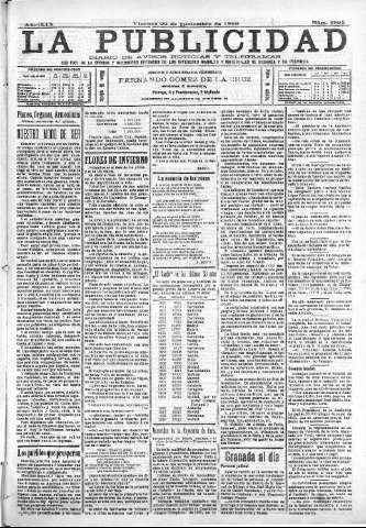'La publicidad  : diario de avisos noticias y telegramas. Eco fiel de la opinión y verdadero defensor de los intereses morales y materiales de Granada y su provincia' - Año XIX Número 4895  - 1899 Diciembre 29